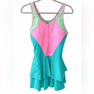 Uniquebella Women’s Colorblock Swimsuit Dress XL | Neon Pastel Tummy Control